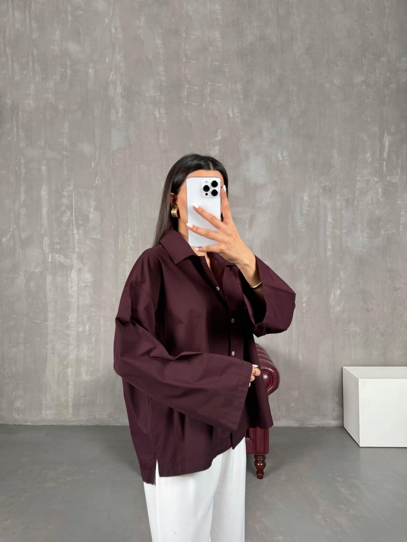 Mürdüm Poplin Oversize Gömlek Gaus00066