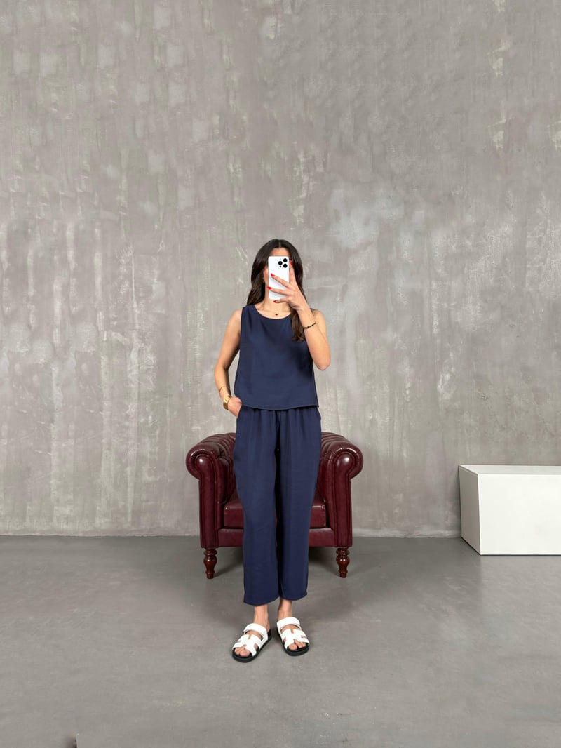 Navy Blue Sleeveless Sensual Set Gaus00165