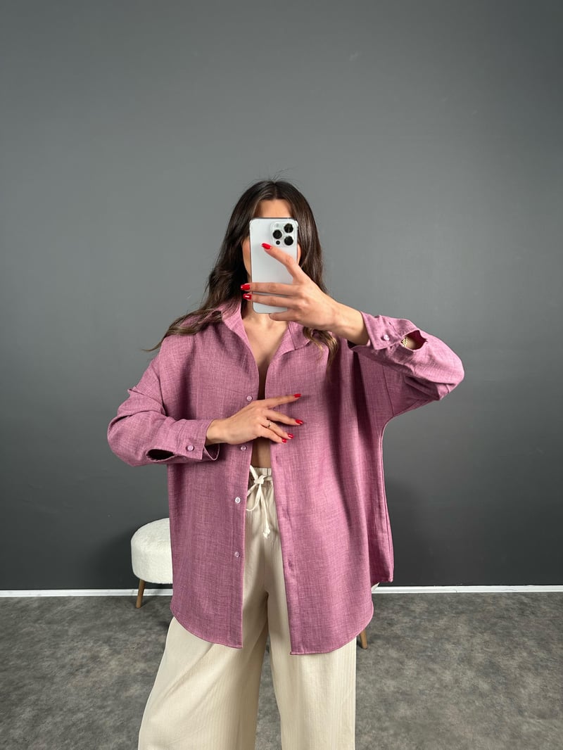 Daria Mor Keten Oversize Gömlek
