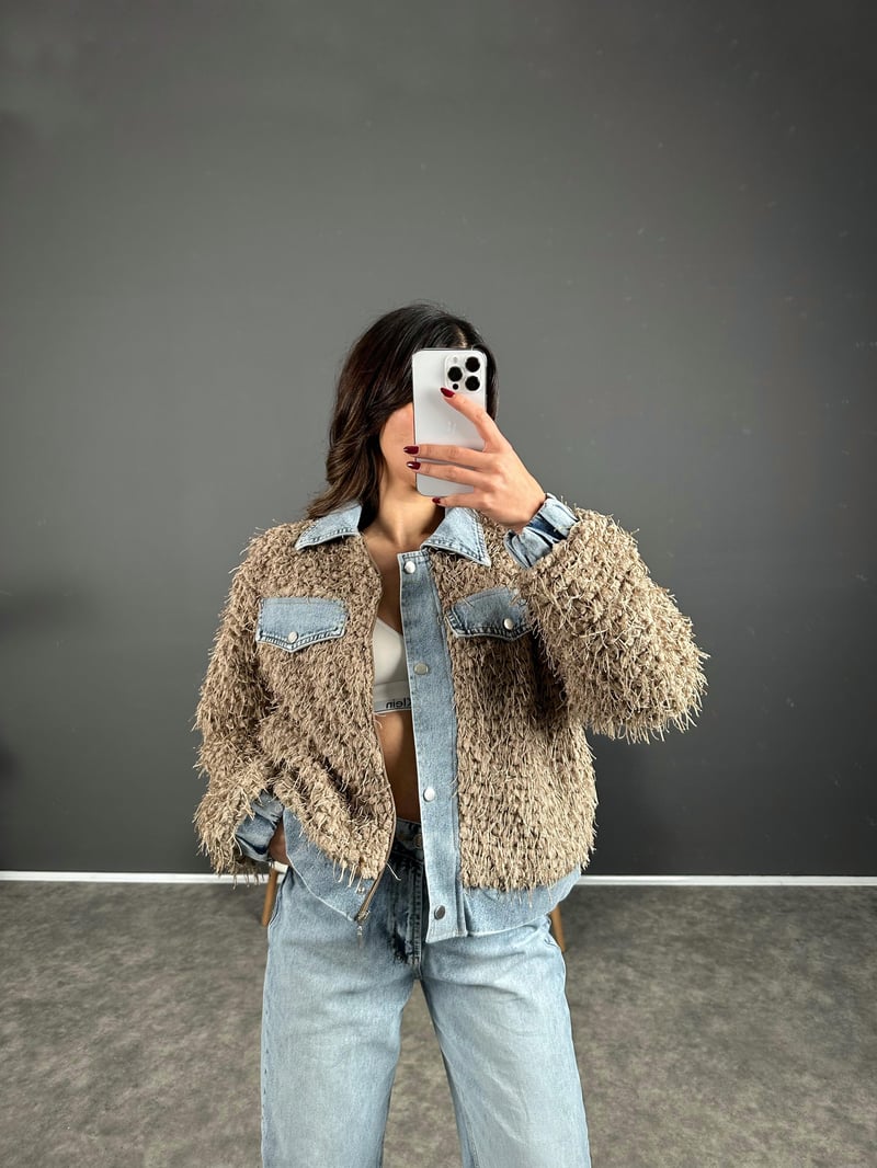Püsküllü Denim Detaylı Ceket 
