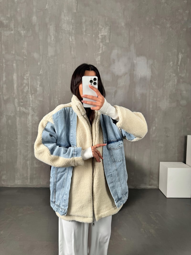 Frame Taş Denim Detaylı Peluş Ceket