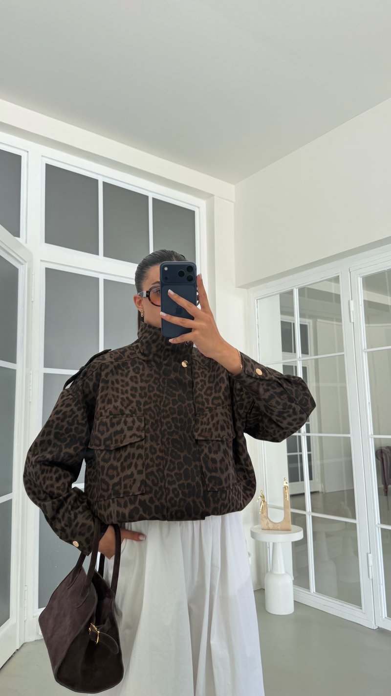Leopar Muadil Dik Yaka Astarlı Ceket GAUS-02134