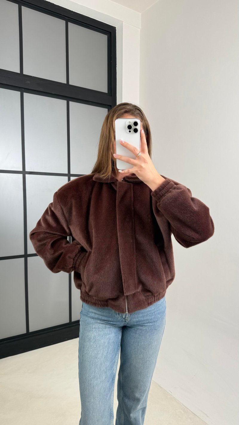 Kahve  Astarlı Kürk Bomber Ceket GAUS-00496