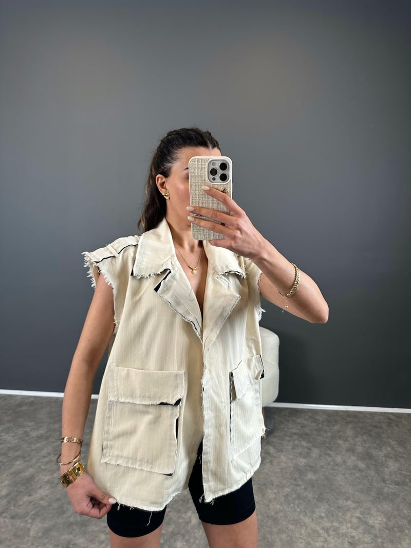 Gabardin Cepli Oversize Yelek 