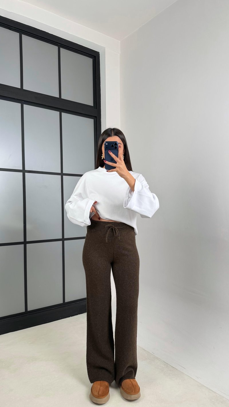 Acı Kahve Beli Lastikli Yumuşak Dokulu Triko Pantolon GAUS-00652