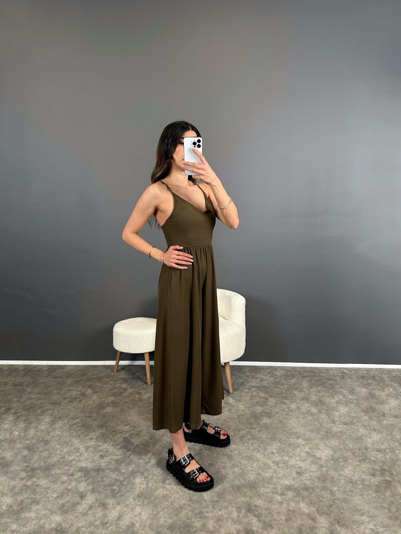 Melody Haki İp Askılı Rahat Tulum 