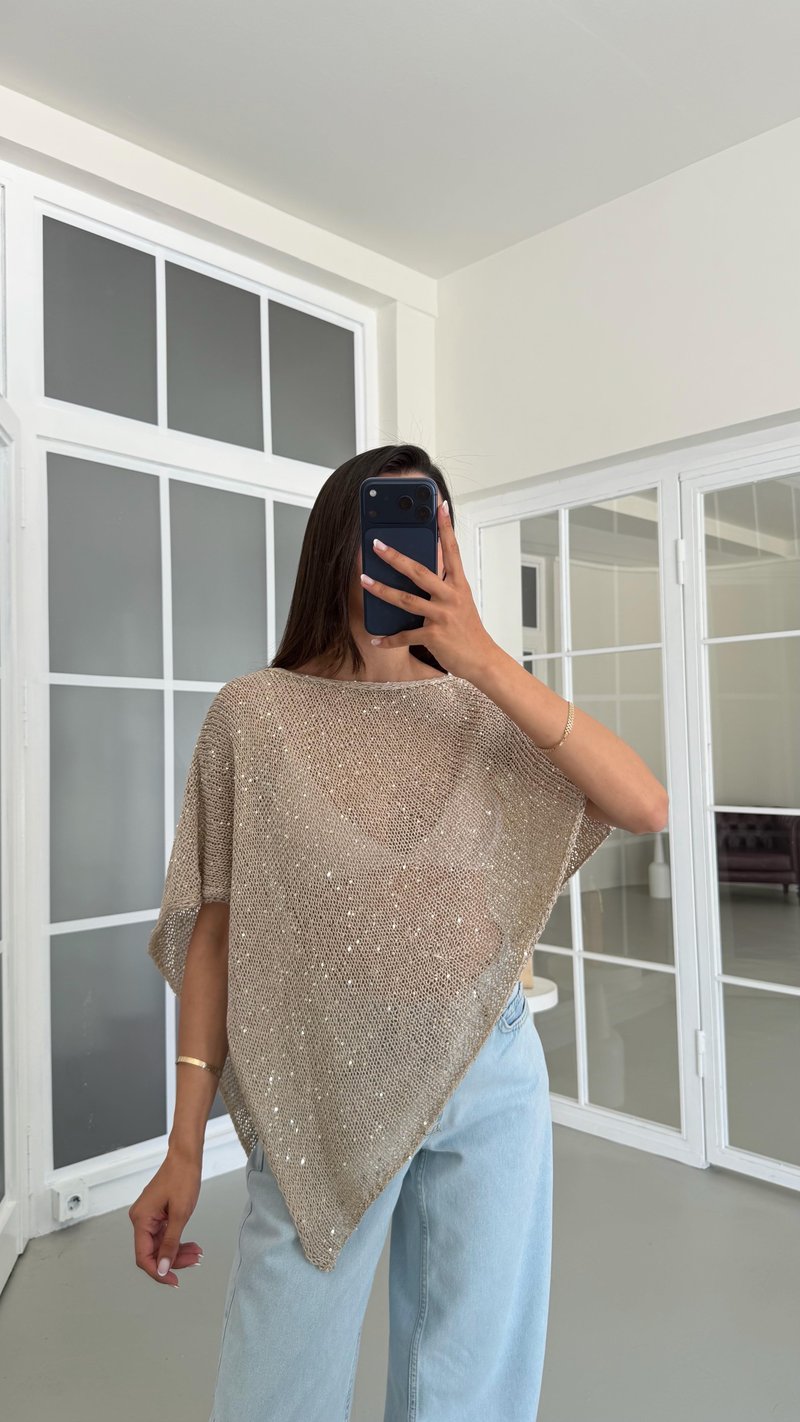 Vizon Pullu Asimetrik Yaka Triko Bluz GAUS-01700