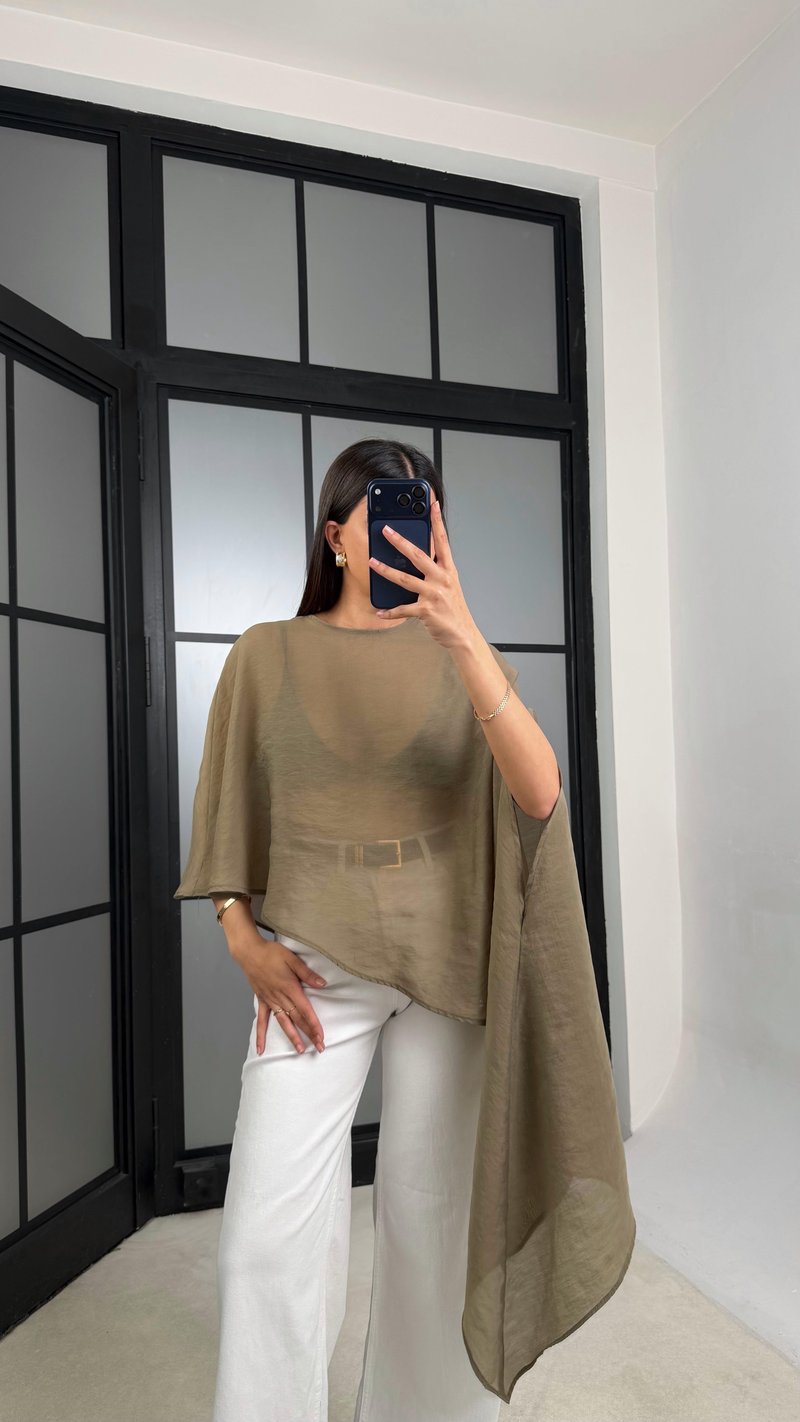 Haki ZR Model Asimetrik Transparan Bluz GAUS-01366