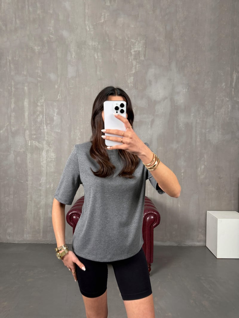 Marji Antrasit Vatkalı Bisiklet Yaka Basic Tshirt