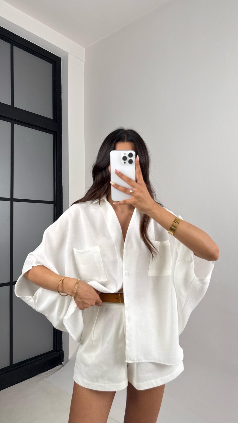 Ekru Cep Detaylı Basic Tencel Gömlek Gaus00679