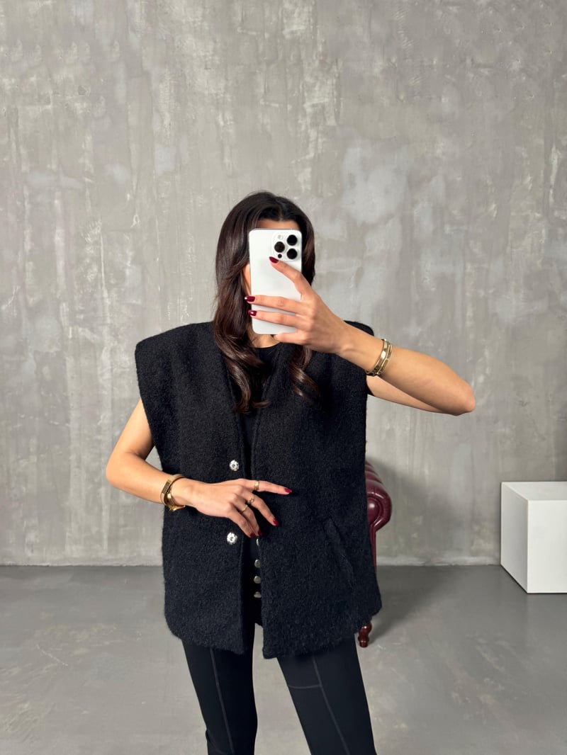 Ares Siyah Vatkalı Kırçıllı Astarlı Yelek