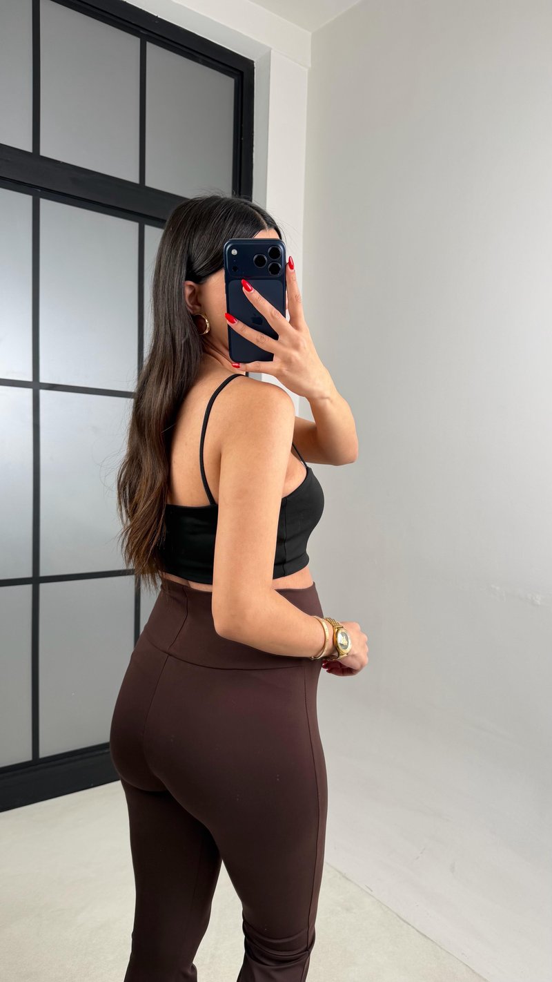 Kahve Drape Detaylı İspanyol Paça Tayt GAUS-01045