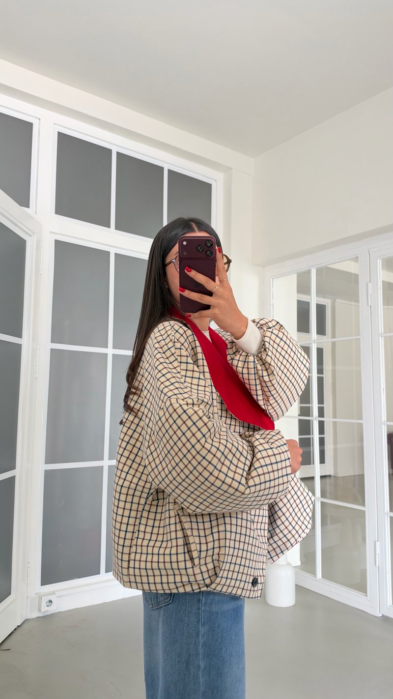 Çok Renkli Astarlı Muadil Kareli Ceket GAUS-02215