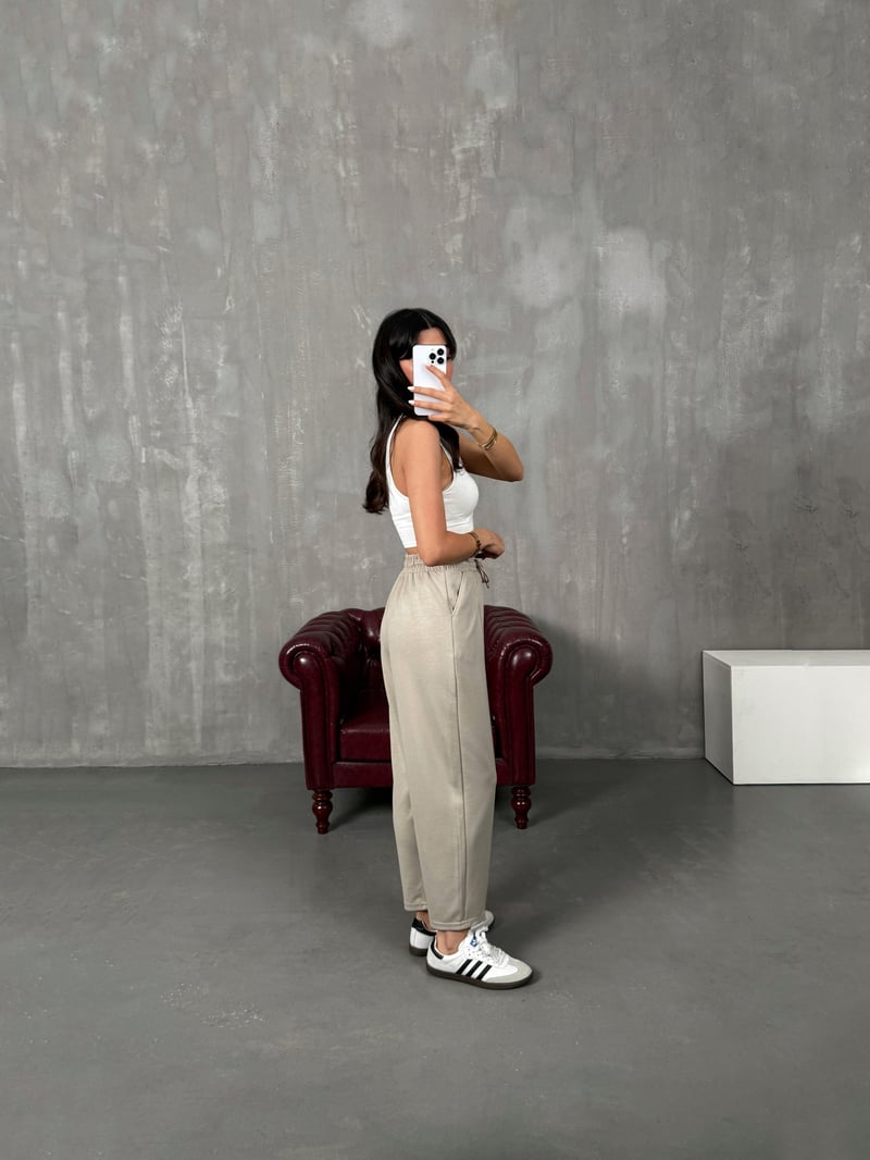 Sofya Bej Oysh Muadil Modal Kumaş Balon Pantolon