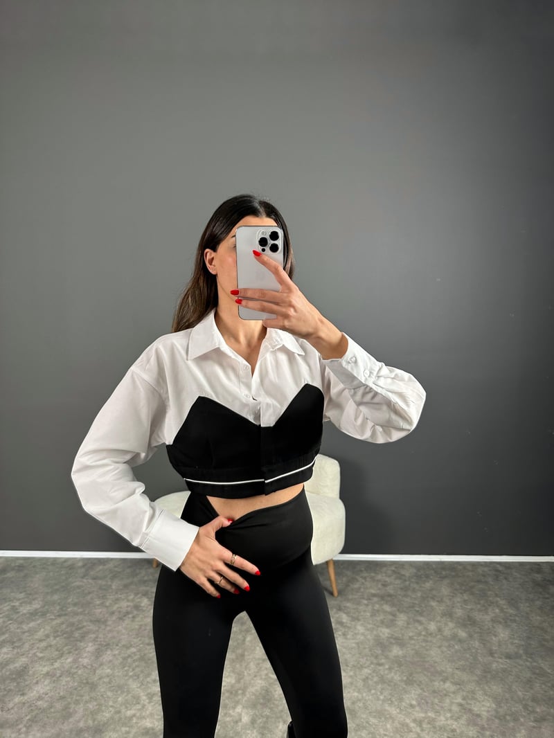 Siyah Tasarım Bralet Gömlek 