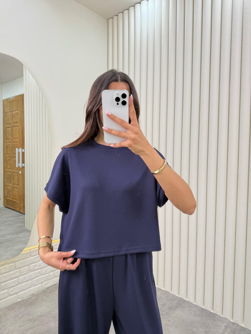 Lacivert Balon Pantolon Modal Kumaş İkili Takım Gaus00320