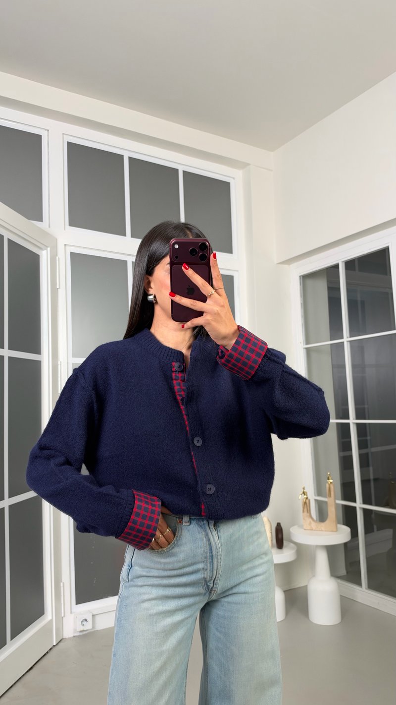 Lacivert Ekose Detaylı Hırka GAUS-02302