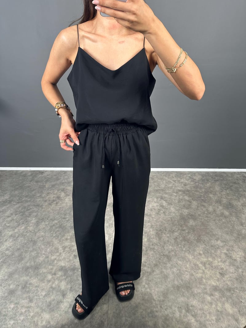 Lily Siyah Tensel Askılı Bluz Pantolon İkili Takım