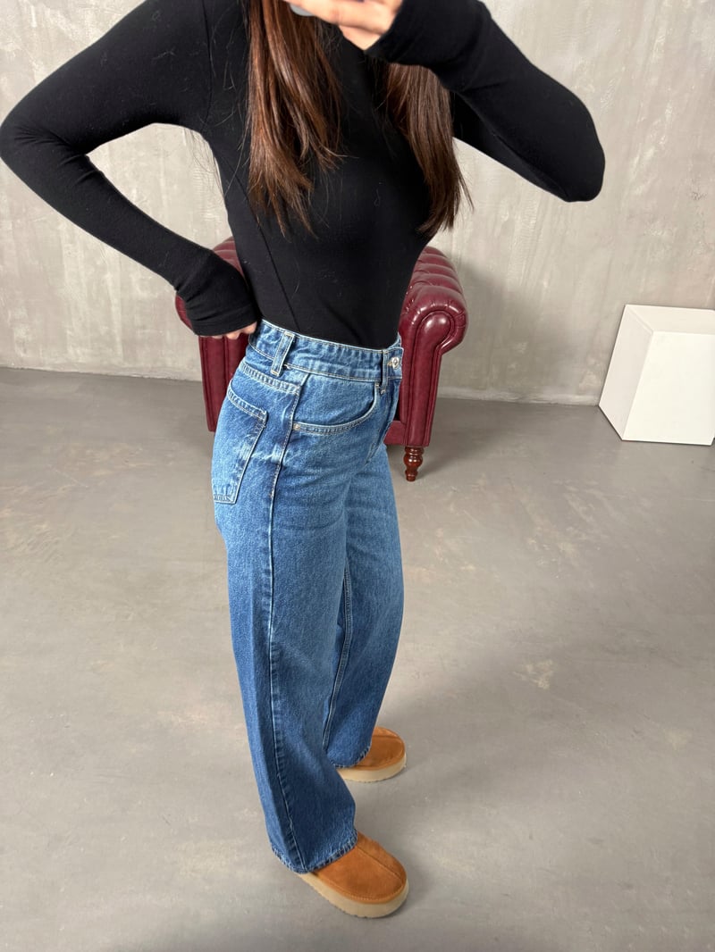 Cers Mavi Yıkamalı ZR Model Wide Leg Jean