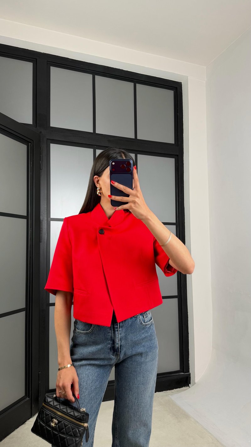 Kırmızı Kısa Kollu Crop Ceket GAUS-01561