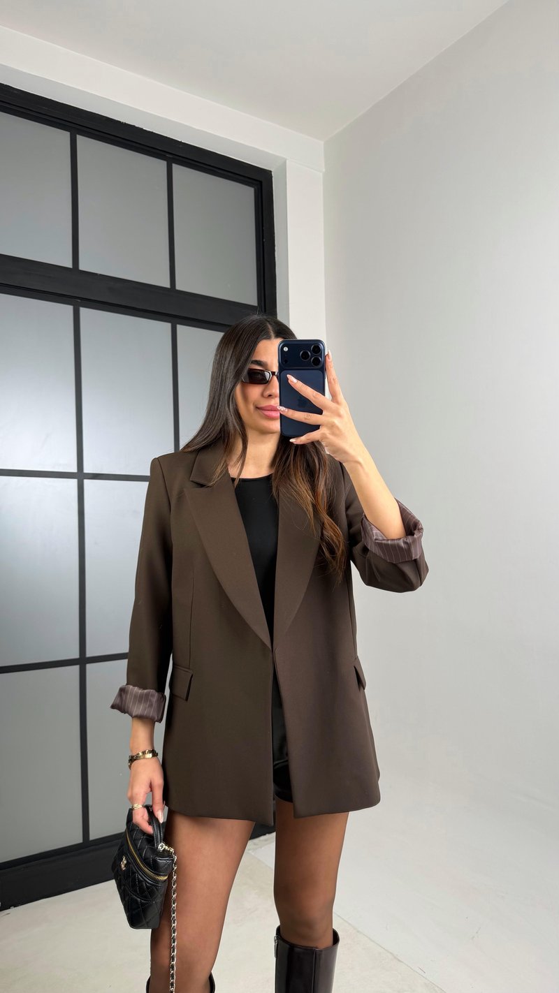 Acı Kahve Astarlı Vatkalı Cep Detaylı Blazer Ceket GAUS-00850