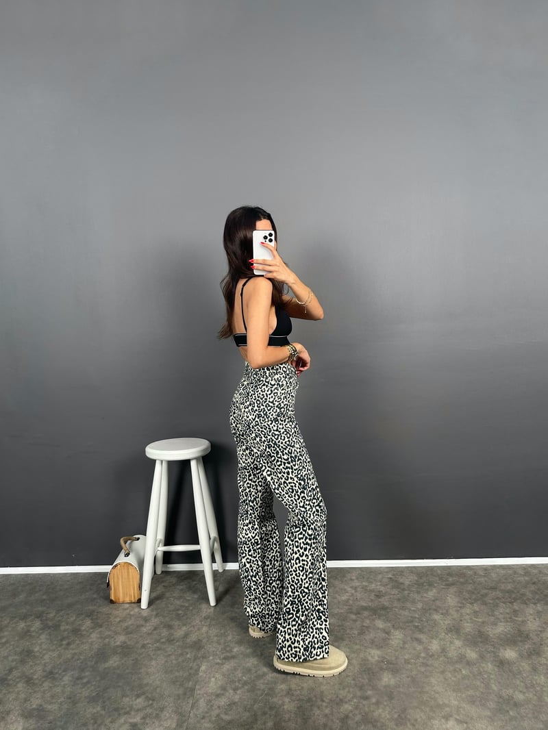 ZR Leopar Desenli Weg Lide Jean Pantolon