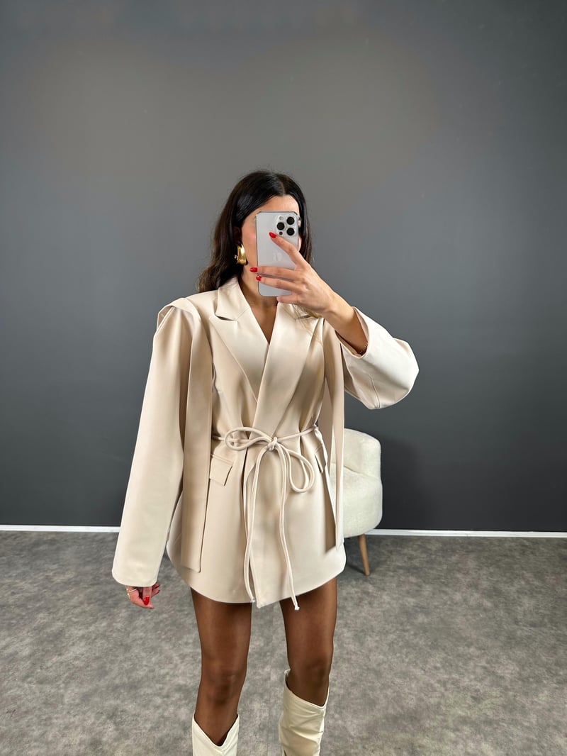 Marisol Premium Taş Bağlamalı Astarlı Blazer Ceket
