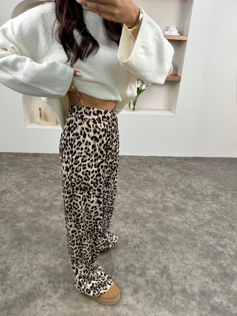 FL Leopar Desenli Saten Pantolon