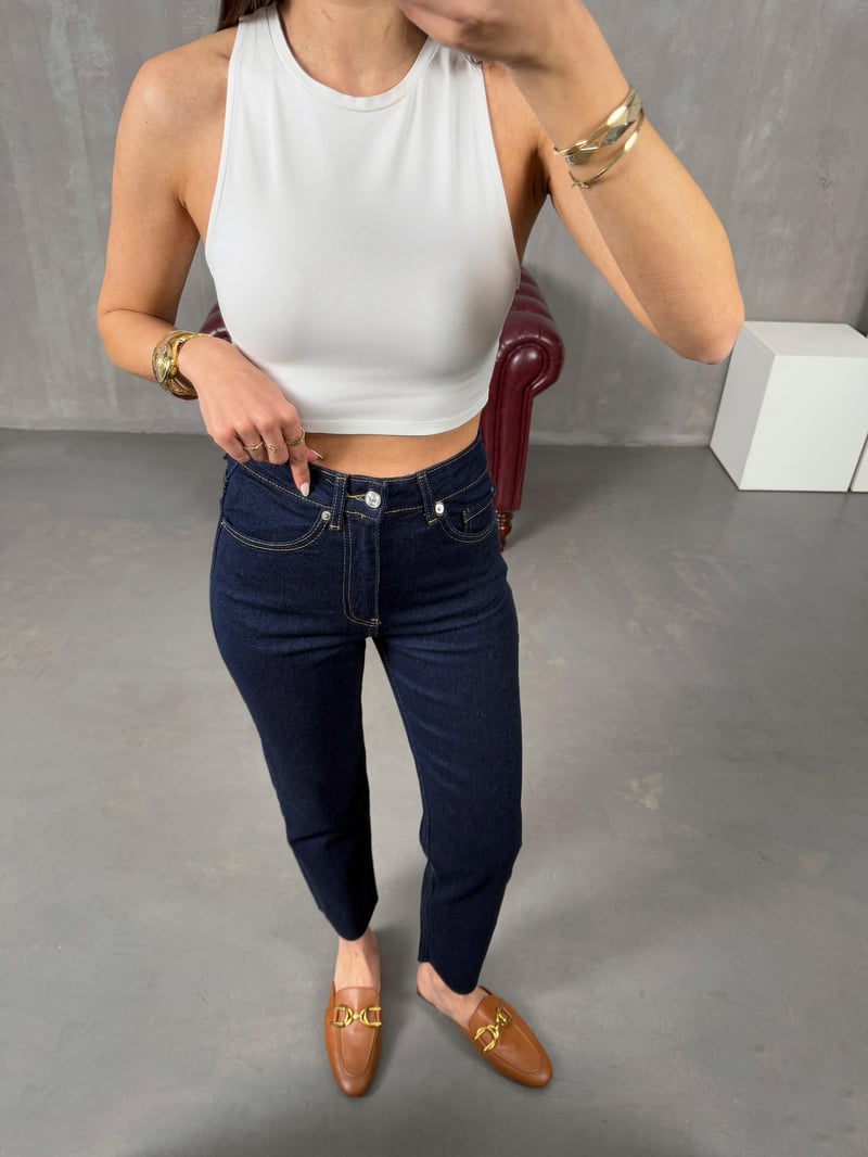 Laste Lacivert ZR Model Kesik Paça Jean