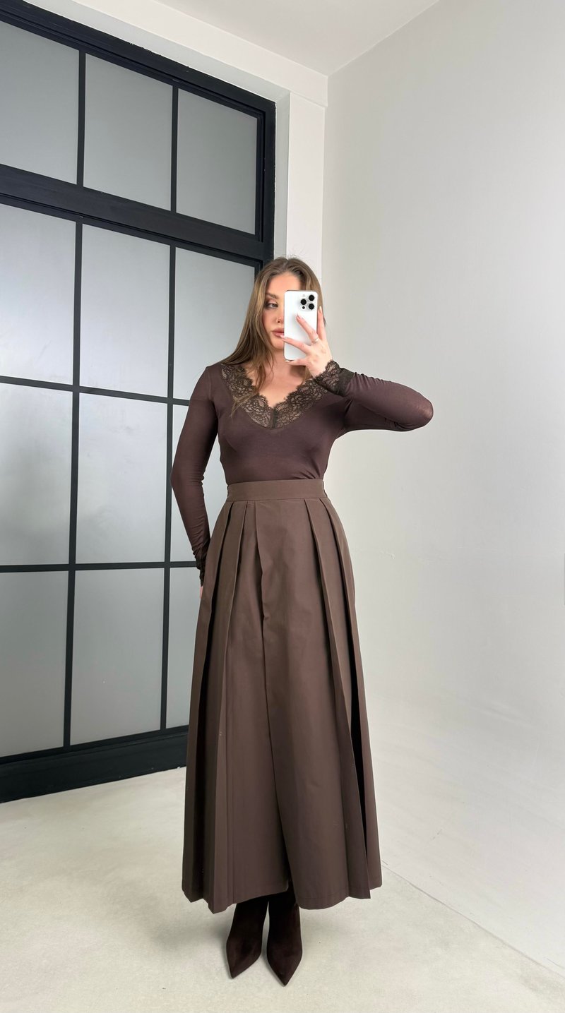 Kahve Beli Lastikli Tasarım Pantolon GAUS-00994