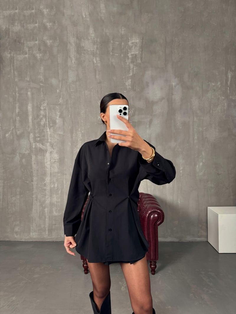 Athen Siyah ZR Model Oversize Tasarım Gömlek