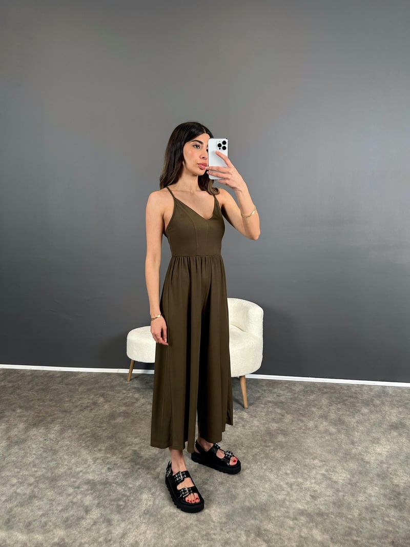 Melody Haki İp Askılı Rahat Tulum 