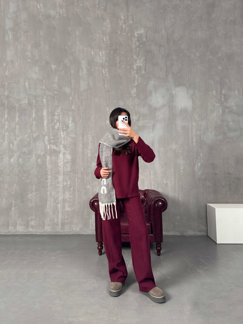 Versa Bordo Selanik Kumaş Kazak Pantolon Takım