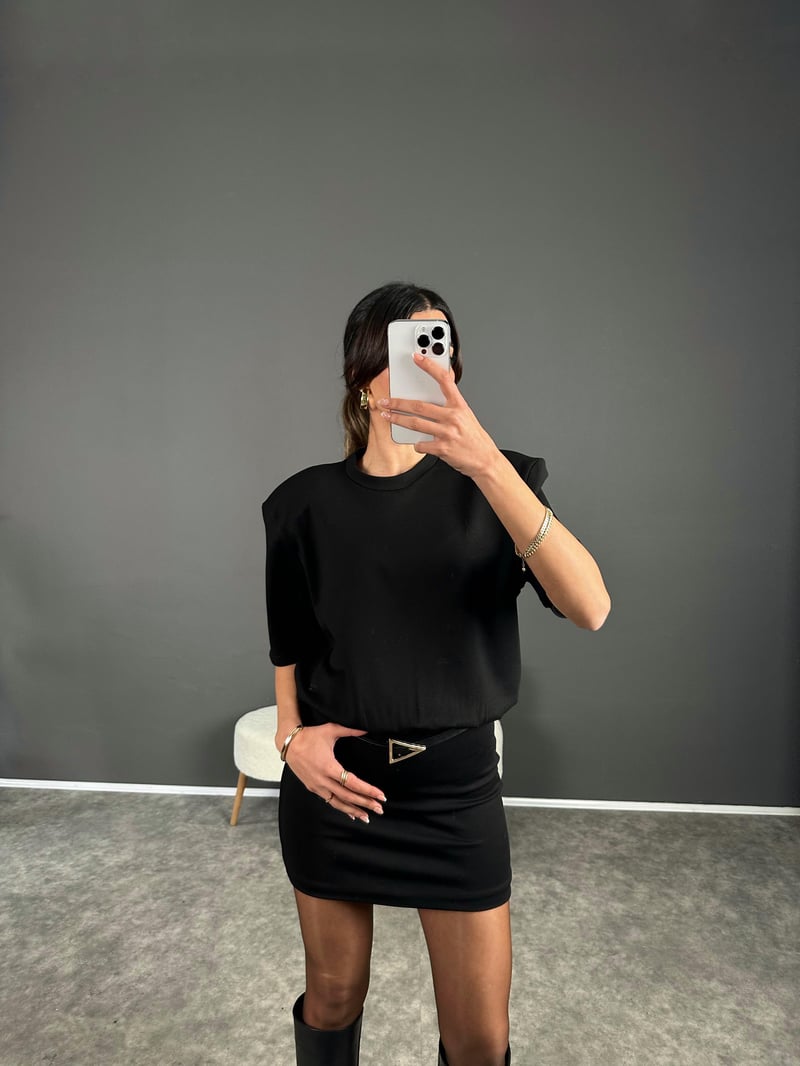 Siyah Premium Vatkalı Tshirt Elbise 
