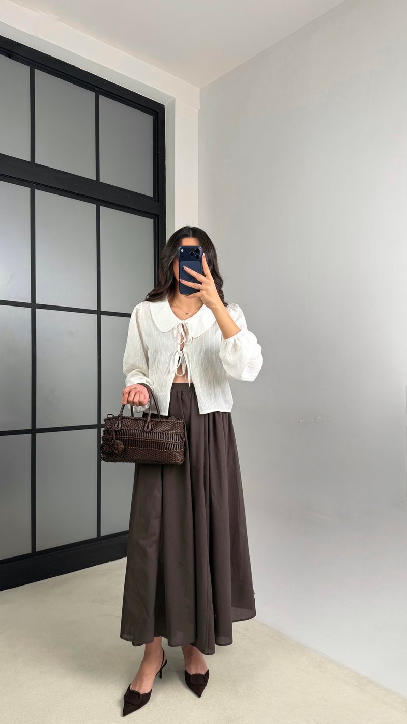 Acı Kahve Vual Astarlı Prenses Etek GAUS-01148