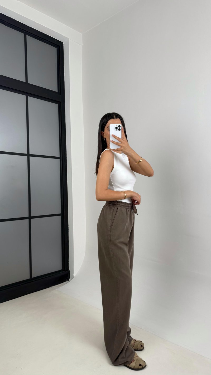 Kahve Beli Lastikli Muadil Gabardin Pantolon Gaus00557