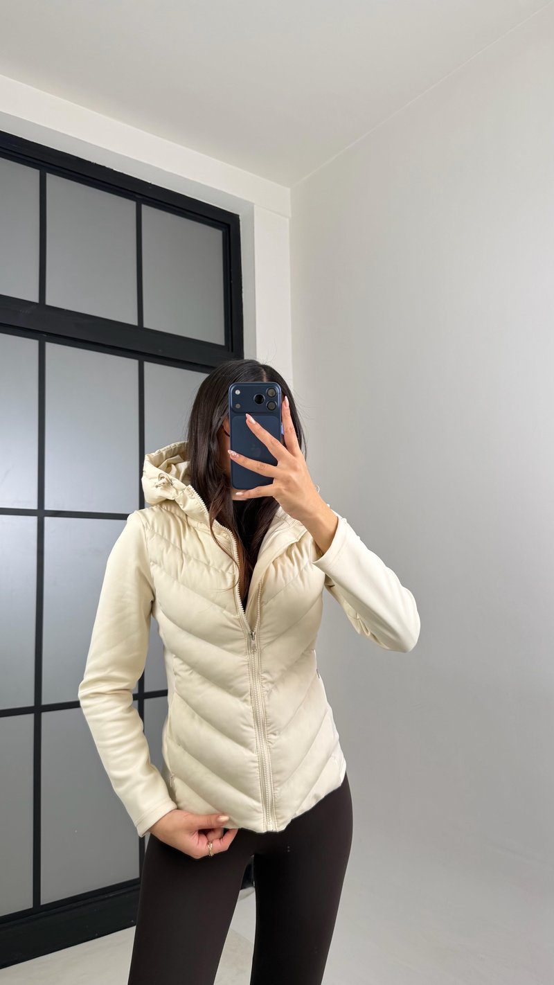 Ekru Kapüşonlu ZR Muadil Şişme Mont GAUS-00880