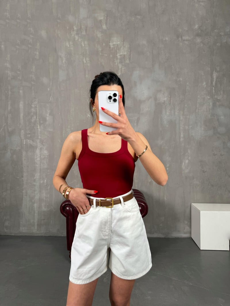 Bordo Askılı Crop Gaus00220