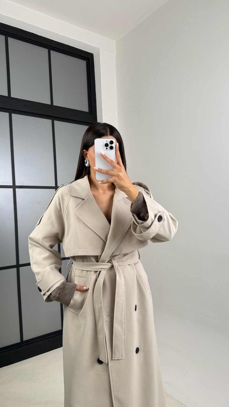 Taş Astarlı Kuşaklı Premium Trençkot GAUS-00516