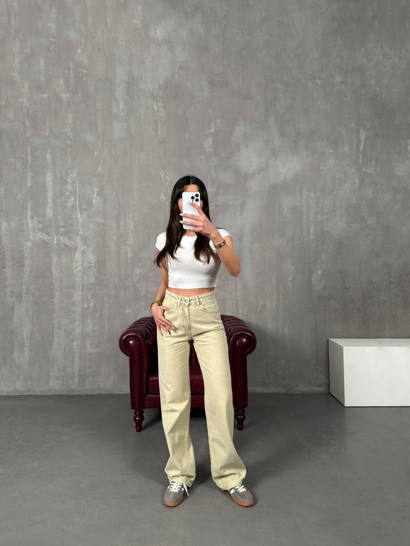 Ricco Washed Bone Wide Leg Jean
