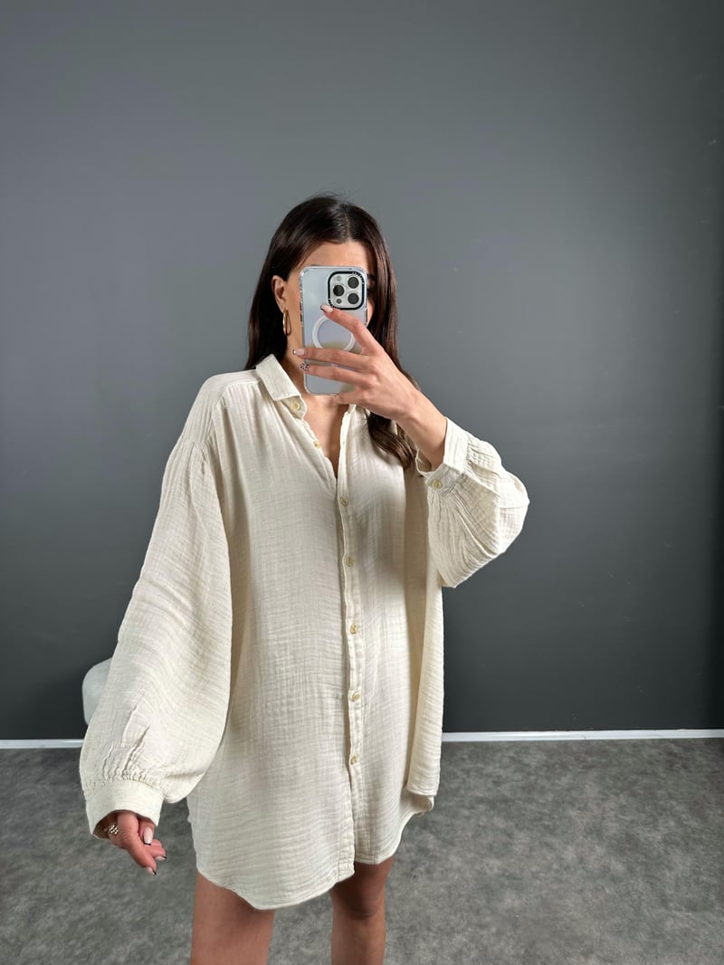 Müslin Kumaş Oversize Gömlek 