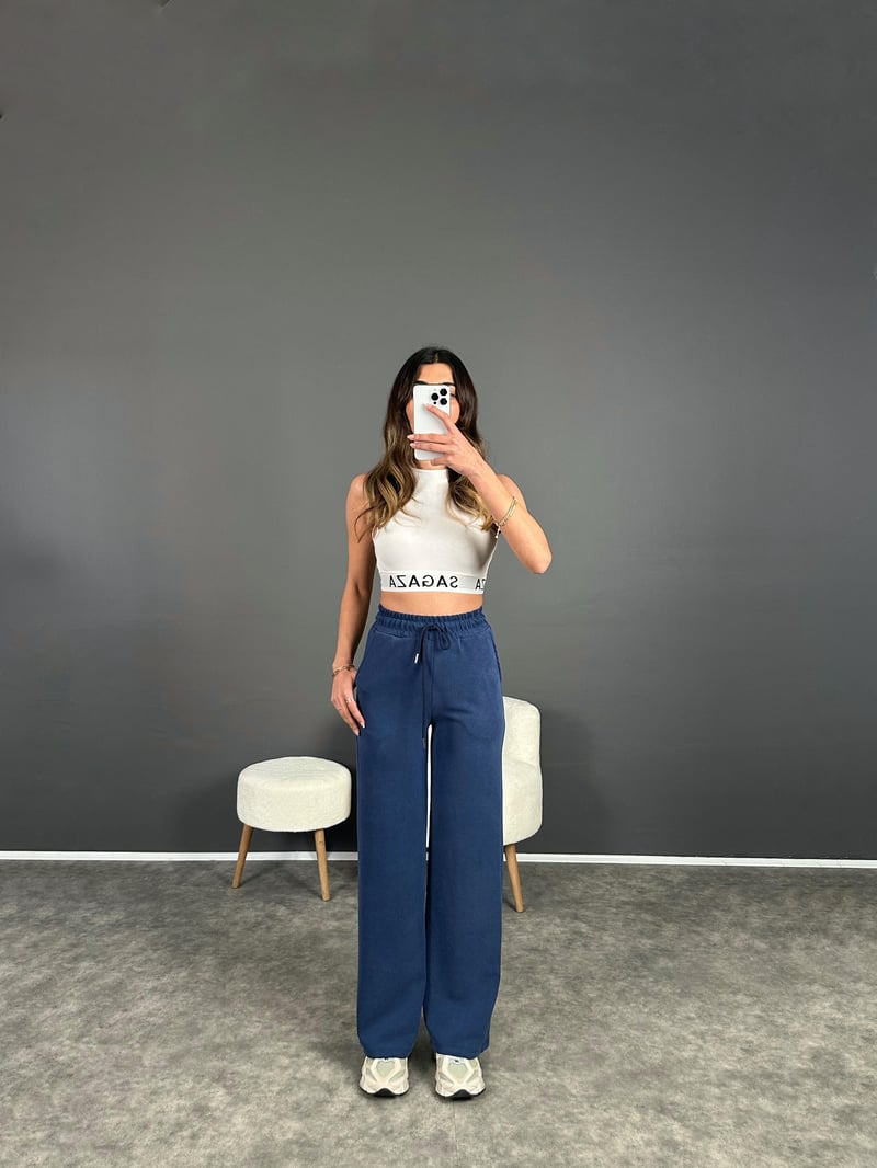 Oys Navy Blue Modal Palazzo Trousers