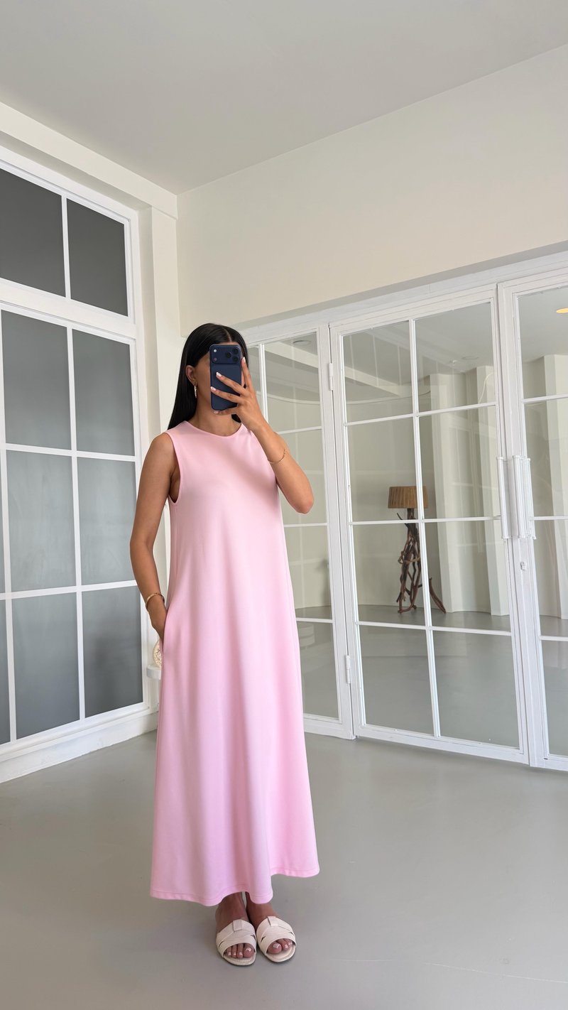 Pembe Sıfır Kol Basic Modal Elbise GAUS-01522