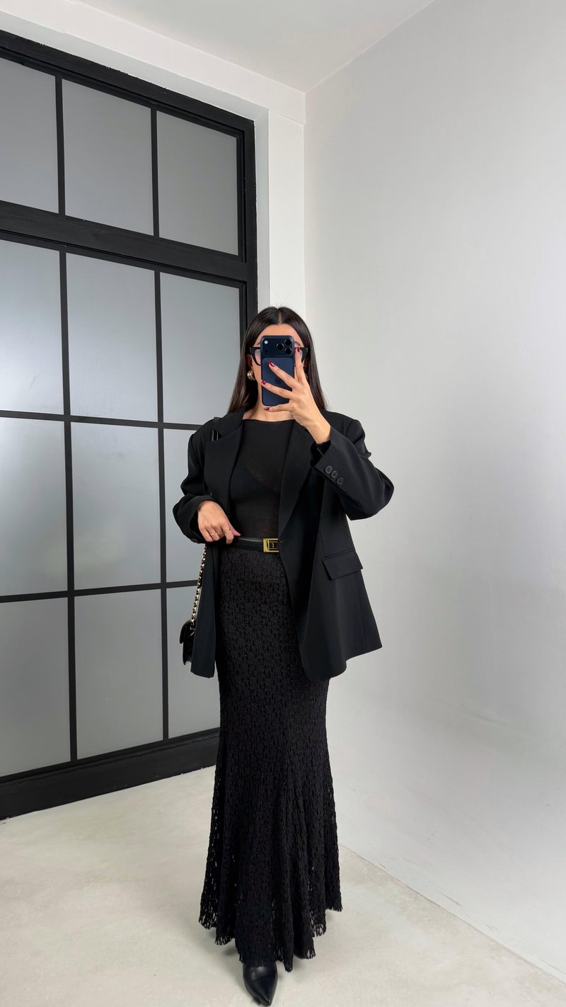 Siyah Maxi Boy Full Astarlı Dantel Etek GAUS-00714