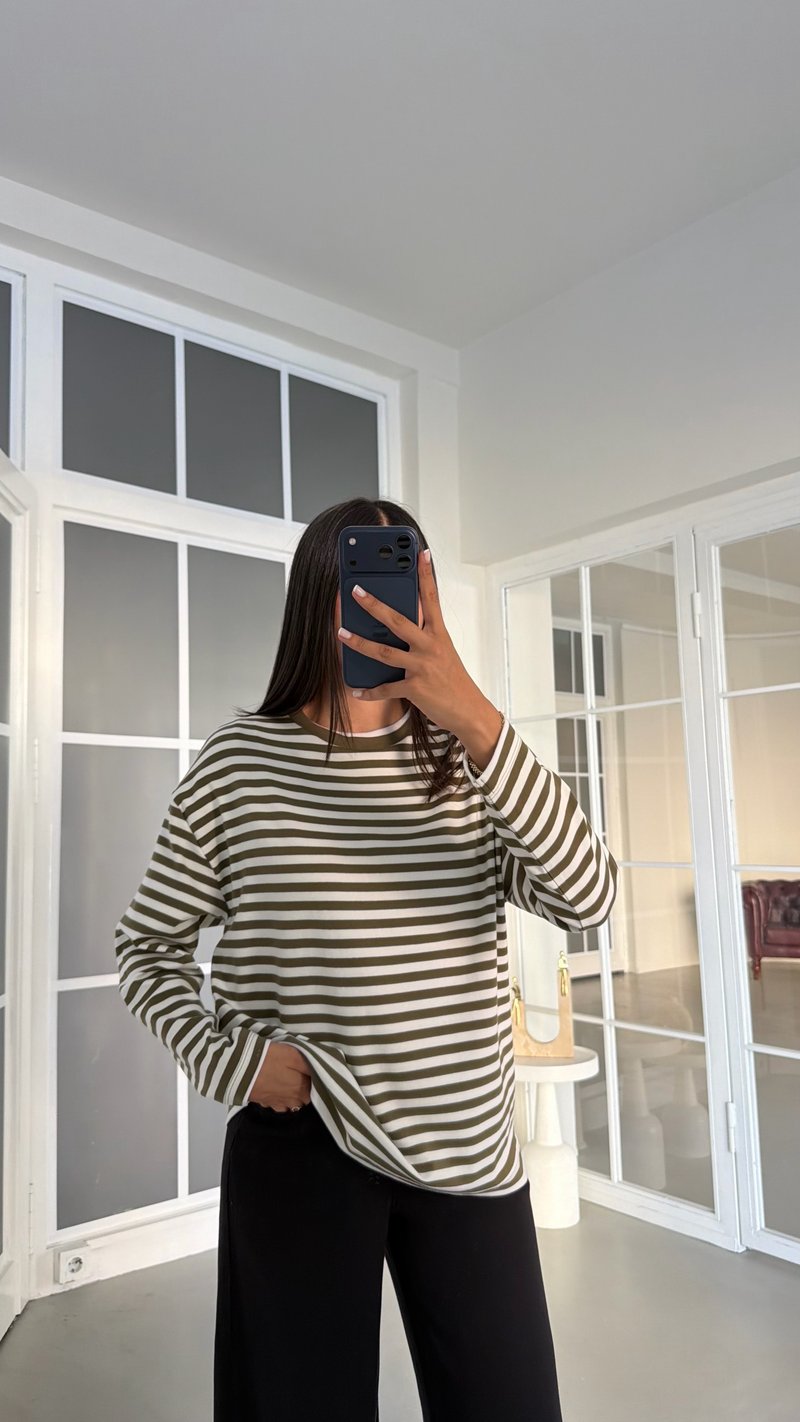 Yeşil Çizgili Basic Bluz GAUS-02015