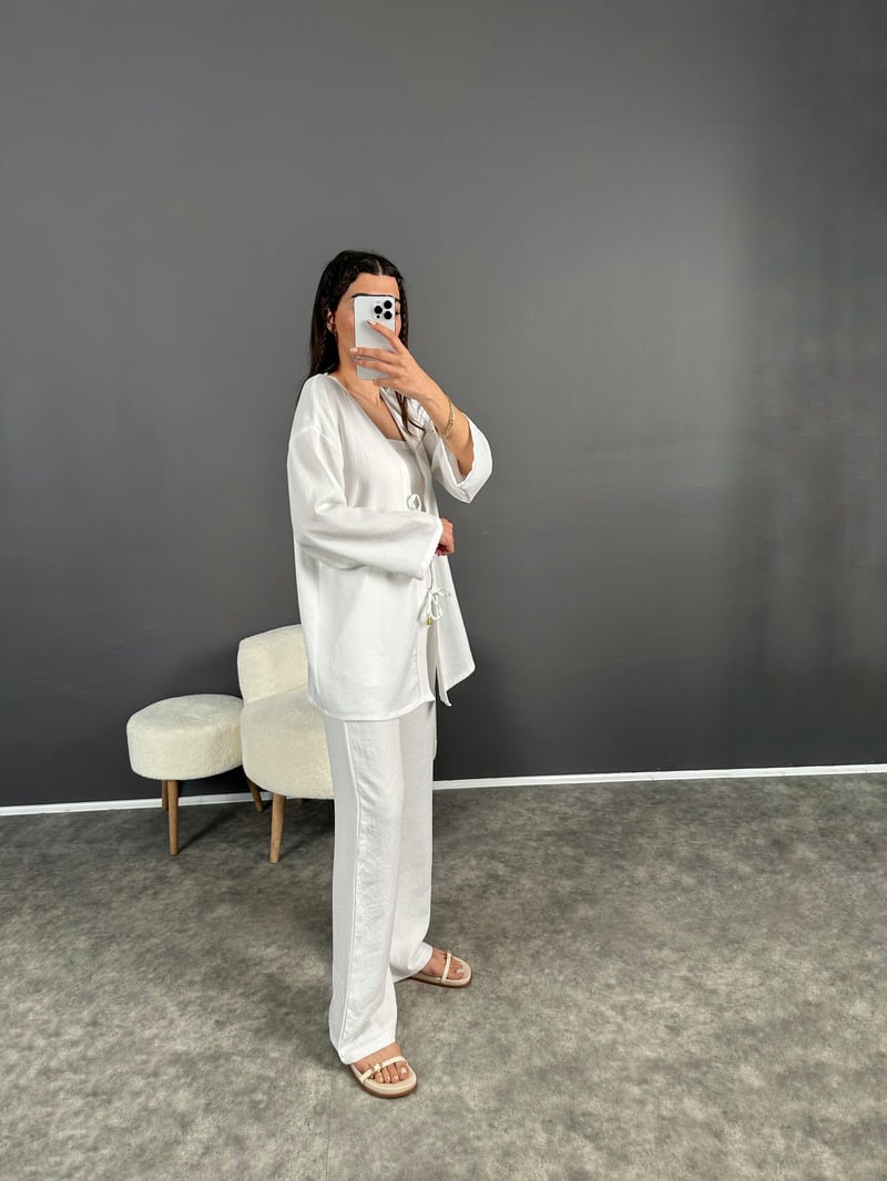 Gai Beyaz Kimono Keten Takım 