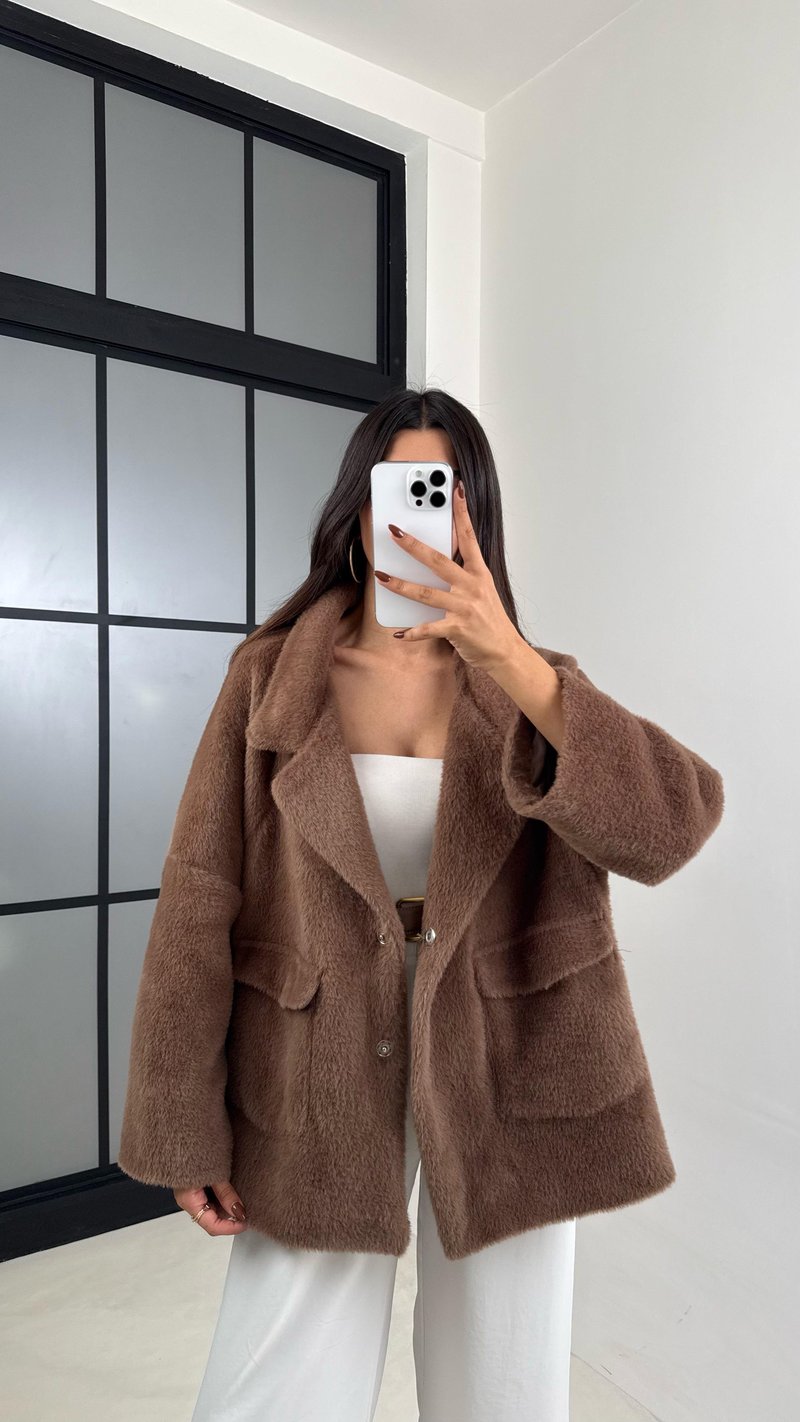 Kahve Astarlı Cepli Kürk Ceket GAUS-00214