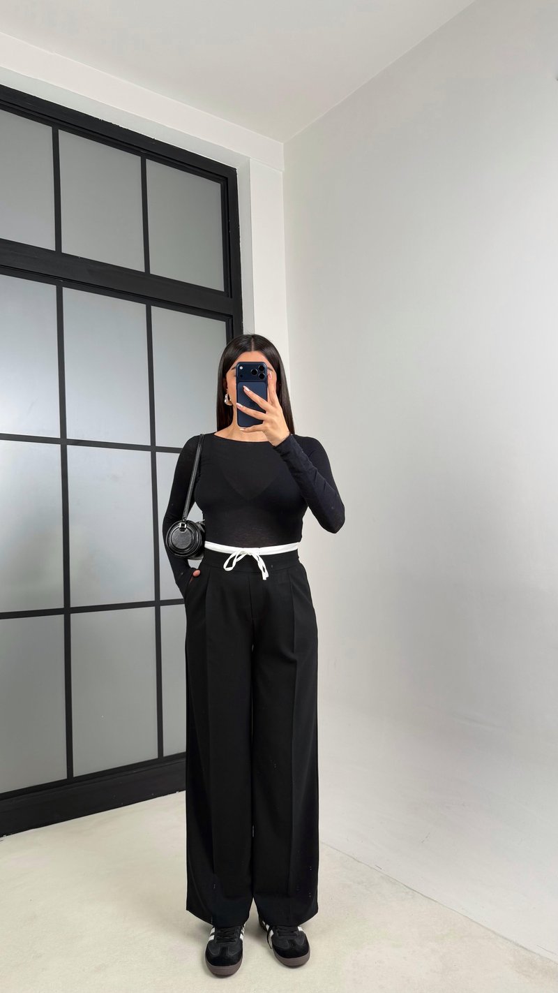 Siyah Çift Bel Detaylı ZR Model Pantolon GAUS-00832