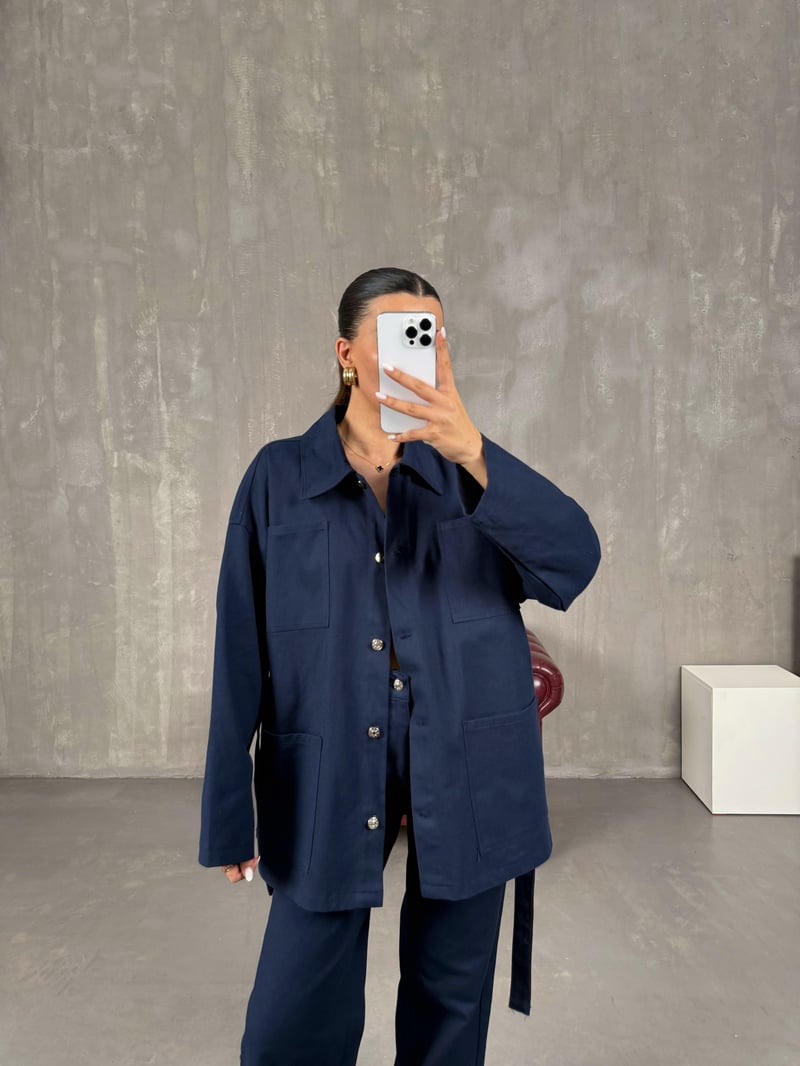Lacivert Gabardin Kuşaklı Takım Gaus0008