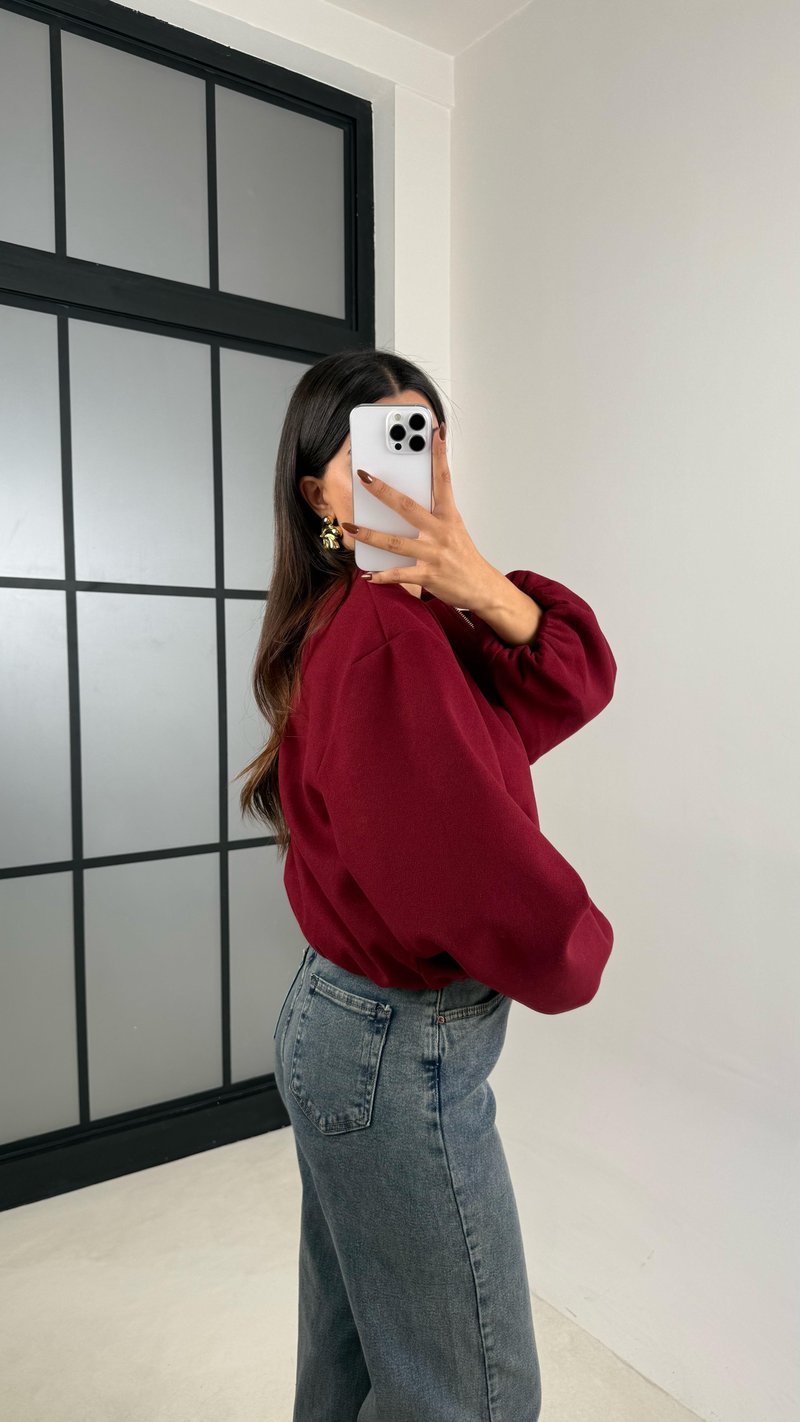 Bordo Astarlı Cepli Kaşe Bomber Ceket GAUS-00191